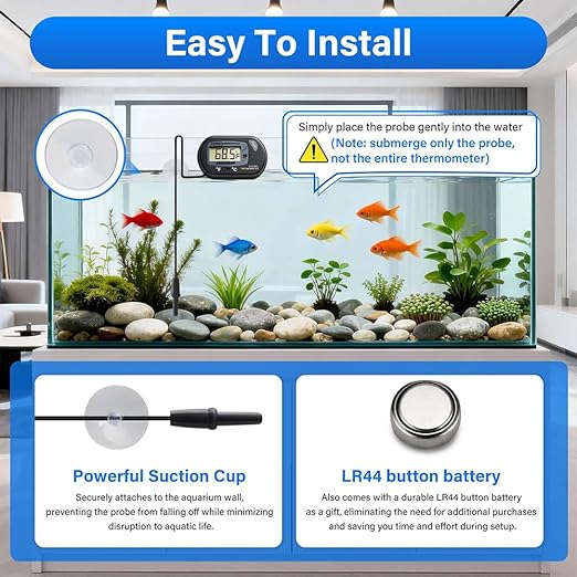 Digital Aquarium Thermometer Fish Tank Thermometer Test with Large LCD Display Fahrenheit/Celsius(℉/℃) for Aquarium Reptile Terrarium Turtle Tank