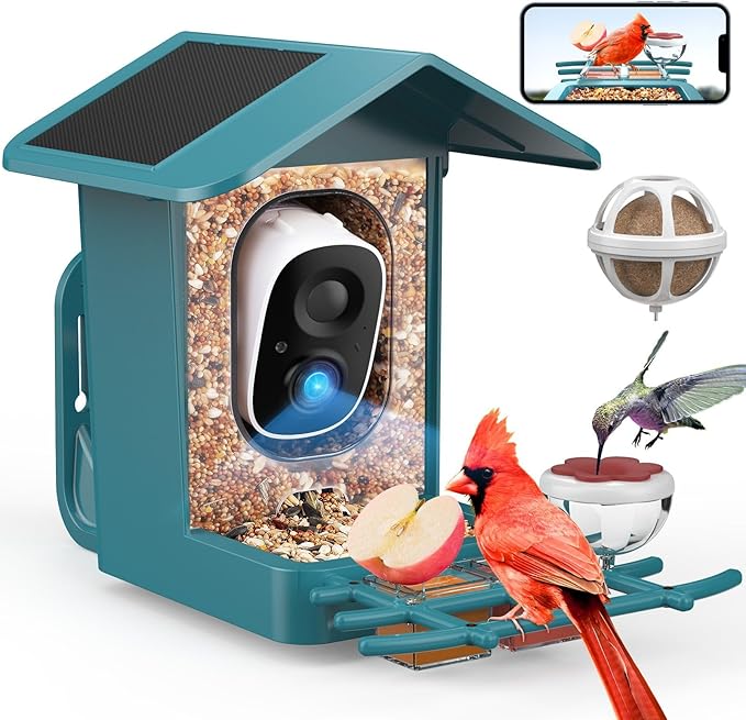 PeckCam® Bird Feeder with Camera Solar Powered, AI Identify & Auto Capture with 32GB Card, 2K HD Live Video Smart Bird Feeder Camera Instant Notifications in Backyard, Gift for Bird Lovers