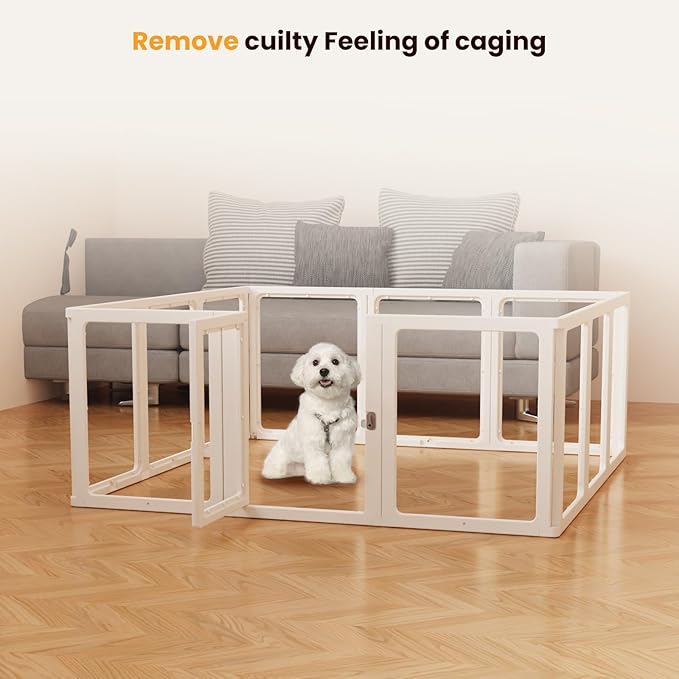 12PCS DIY Dog Playpen Transparent Acrylic Dog Playpen Indoor, Easy Assemble & Disassemble Clear Acrylic Playpen for Dogs, Acrylic Dog Pen with Gate, 23.6" Height