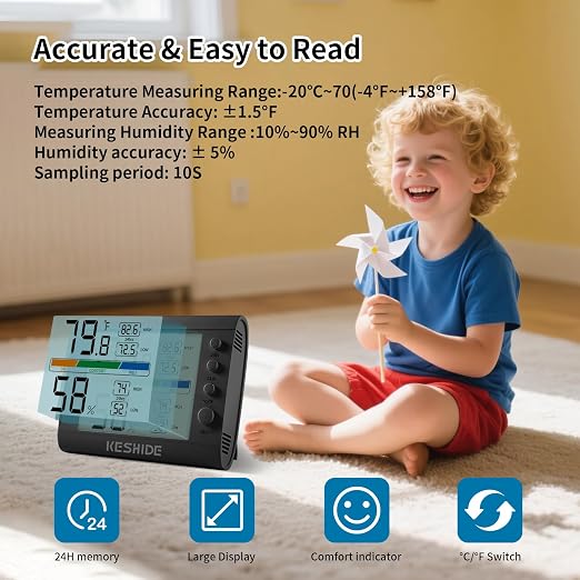 Hygrometer Thermometer Gauge Mini Digital, Monitor Indoor Outdoor Humidity Meter Temperature for Humidifiers Dehumidifiers Greenhouse Reptile Humidor