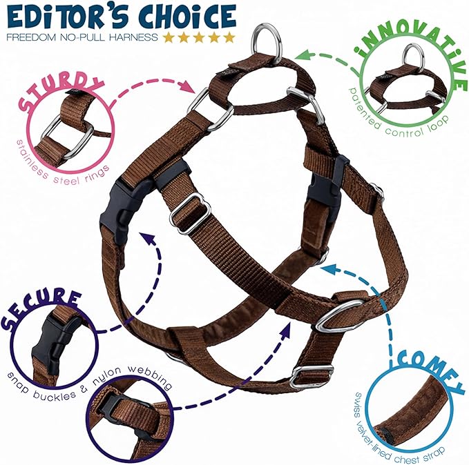 2 Hounds Design Freedom No Pull Dog Harness, Adjustable Harness, Easy Walking & Comfortable Control, Fits Small, Medium & Large Dogs, Solid Colors, Made in USA, 1" XL, Brown
