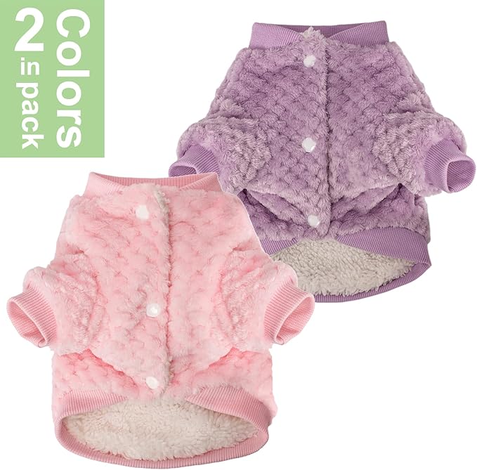 POMIU Dog Sweater, Dog Sweaters for Small Medium Dogs or Cat, Warm Soft Flannel Pet Clothes for Dogs Girl or Boy, Dog Shirt Coat Jacket (Coat Pink+Purple, Large)