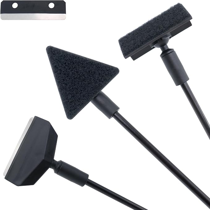 Fish Aquarium Cleaner Kit for Small Nano Tank, 3 in 1 Aquarium Glass Tank Cleaning Kit with Detachable Rod, Algae Scraper, Triangle Flat Brush, Right Angle Brush, Replacement Blade