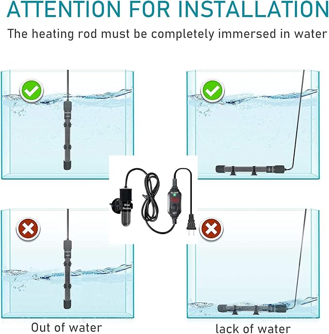 Mini Submersible Aquarium Heater, 10/20/25/50/100/150 Watts Adjustable Fish Tank Heater, Built-in Thermometer, External Temperature Controller, Smart Memory, Used for 1-60 Gallons (10W Plug)