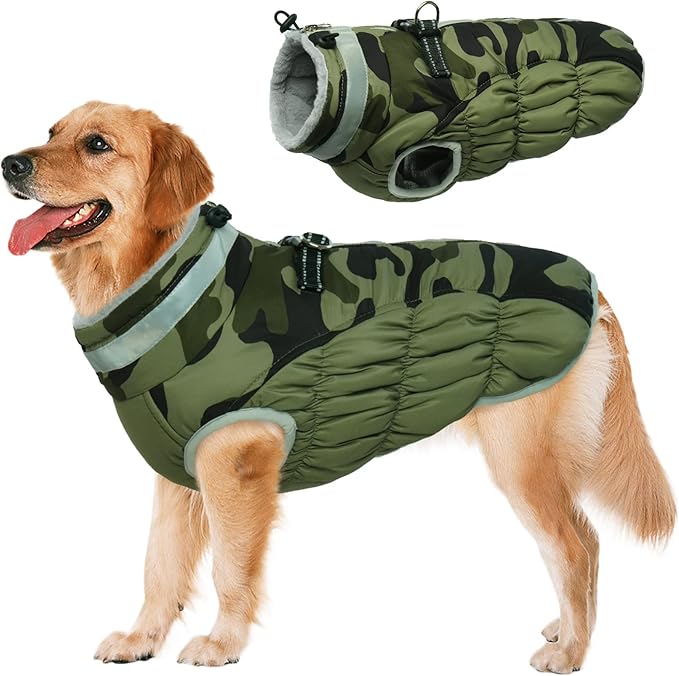 Lelepet Dog Coat Warm Dog Winter Coat Waterproof Dogs Jacket with Harness Built in Reflective Pet Fleece Vest Zip-Up Cold Weather Coats for Extra Large Dogs Turtleneck & Windproof Coats Great Dane 3XL