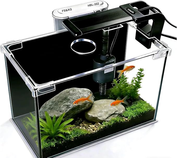 FS&AQ 5 Gallon Betta Fish Tank with Filter Light and Lid Small Aquarium Starter Kit Perfect for Desktops Offices or Beginners