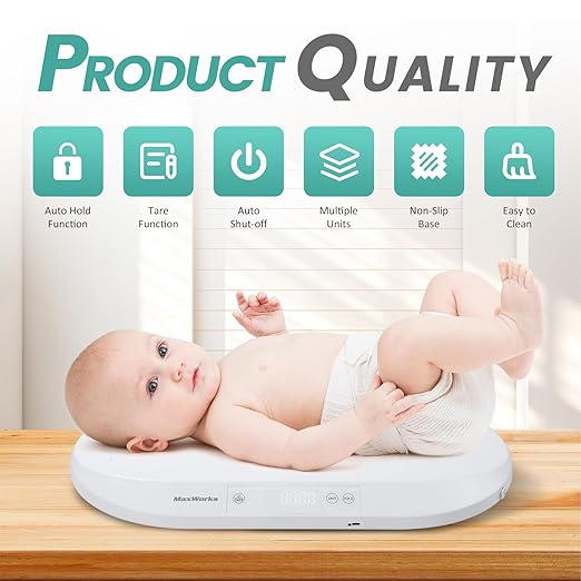 MaxWorks Multi Function Digital Scale 88 lb Capacity Pet Scale for Dogs and Cats Accurate Infant and Toddler Growth Scale Shipping Scale with Backlit Display and Tare Function (51075)