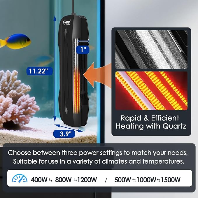 hygger Aquarium Heater Adjustable Triple-Power, Submersible Fish Tank Heater Four Season Power Change, with Digital Controller Abnormal Error Stop Protection for Freshwater Saltwater (400W-800W-1200W)