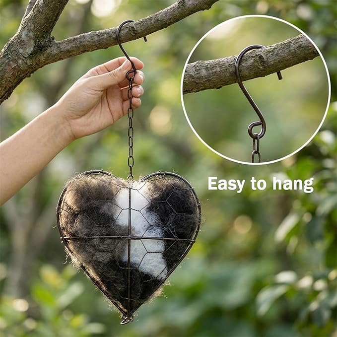 Handmade Fiber Bird Nesting Heart with Filler Pack, Winter Shelter & Decorative Garden Gift for Hummingbirds and Wild Birds