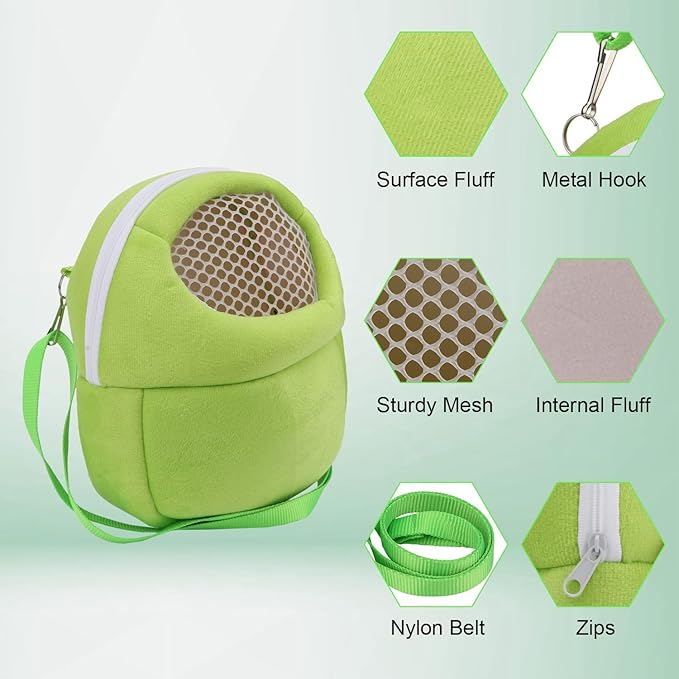 Hypeety Pet Carrier Bag Pet Sling Carrier Backpack Portable Travel Backpack Breathable Outgoing Bag bonding Pouch for Small Pets Hedgehog Hamsters Sugar Glider Chinchilla Guinea Pig (Green)