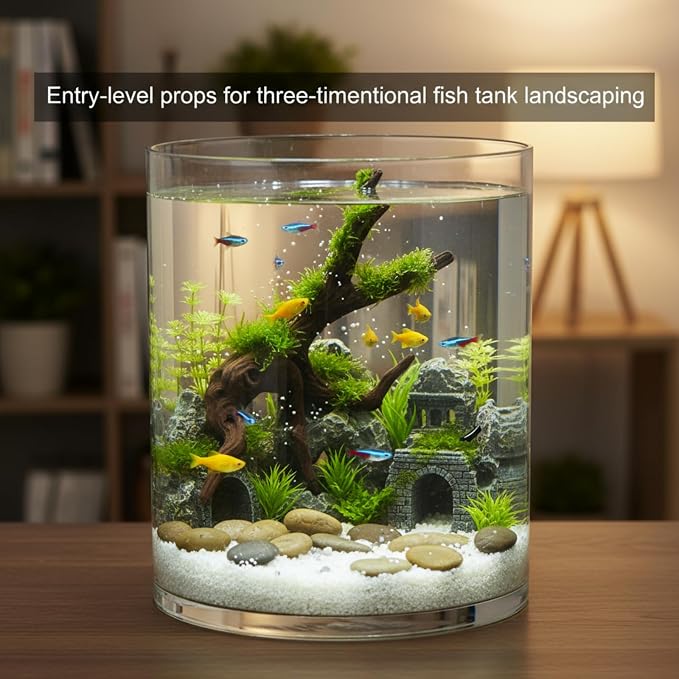 2.5 Gallon Cylindrical Glass Fish Tank Solid Base, 360° Full View Desktop Aquarium Starter, Easy to Maintain Small Microfauna for Betta Snails Shrimp Aquatic Planting and Small Plant Terrarium