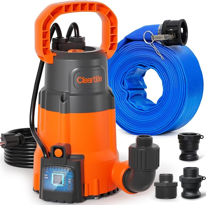 utility submersible pump with water sensor 1/4hp pump with hose, 10ft
