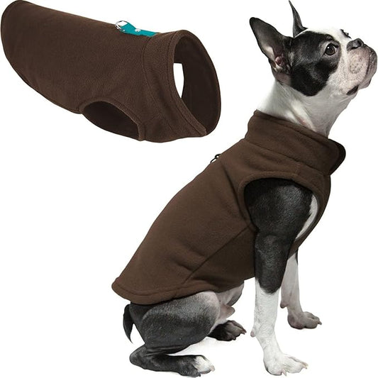 Gooby Fleece Vest Dog Sweater - Brown/Turquoise, X-Small - Warm Pullover Fleece Dog Jacket with O-Ring Leash for Small to Medium Dogs