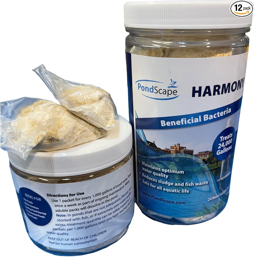 PONDSCAPE Harmony Beneficial Bacteria – Natural Clarifier Packets for Ponds, Waterfalls & Fountains – Supports Visual Clarity & Healthy Water Balance – 12 Packets