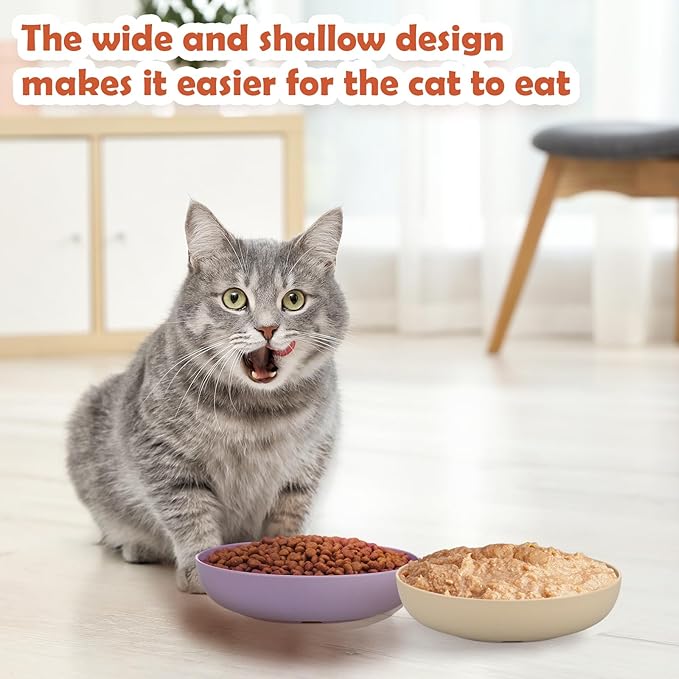 10 Pcs Whisker Fatigue Cat Bowl, 5.5 Inch Shallow Cat Food Dish with Non Slip Feet Flat Cat Food Plates Kitten Cat Food Bowl Set for Wet Food and Water