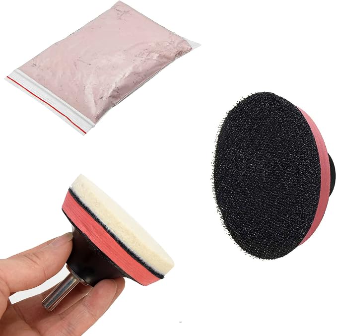 Kakalote 9Pcs/Set Glass Polishing Kit Multifunctional Deep Scratch Remover Car Polish Pad Cerium Oxide Polishing Powder Felt Polishing Wheel Set for Windscreen and Glass Repair