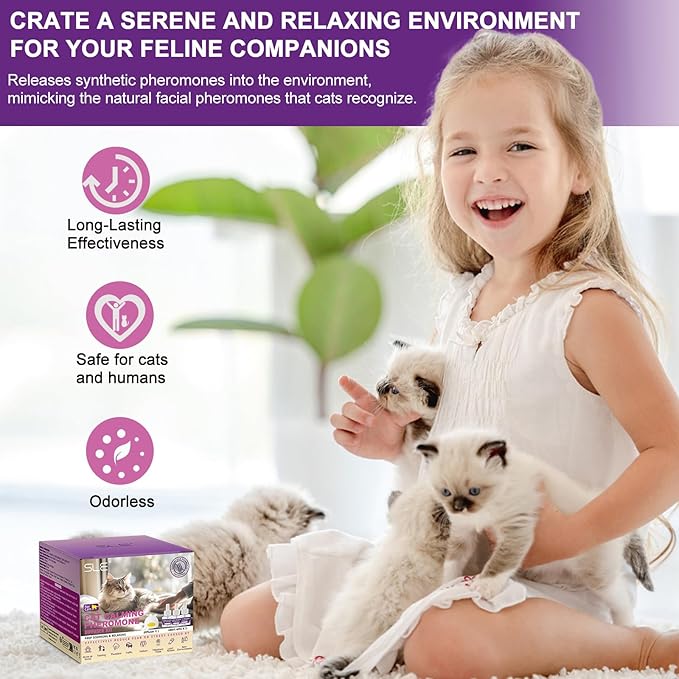 SLE Cat Pheromones Calming Diffuser: 1 Cat Calming Diffusers & 3 Refills, Relieve Anxiety Stress Reduce Spraying Fighting and Scratching Fits All Cats & Kittens
