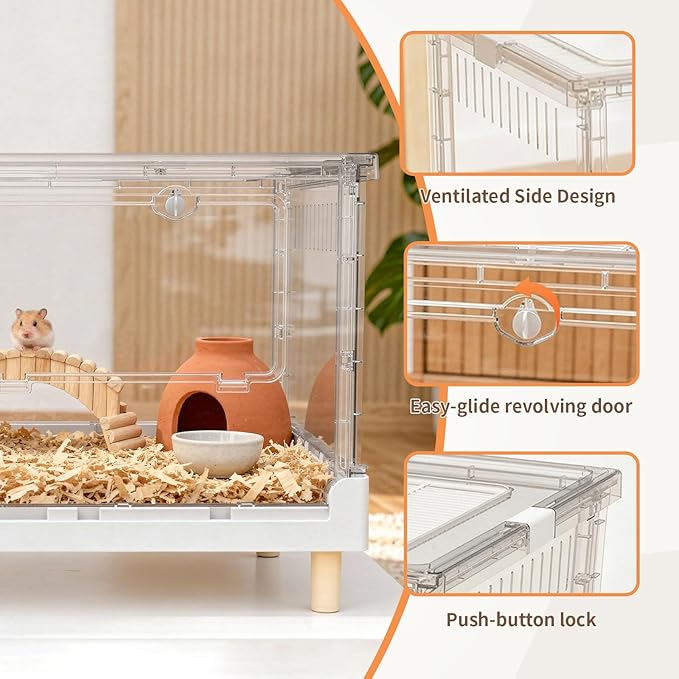Larger Acrylic Transparent Hamster Cage - Small Animal Cage for Guinea Pig, Hedgehog,Dwarf Hamster, Rat,Mouse,Ferret, Sugar Glider and Bird,DIY Extendable & Stackable（27.5" Lx16.9 Wx15.4 H）