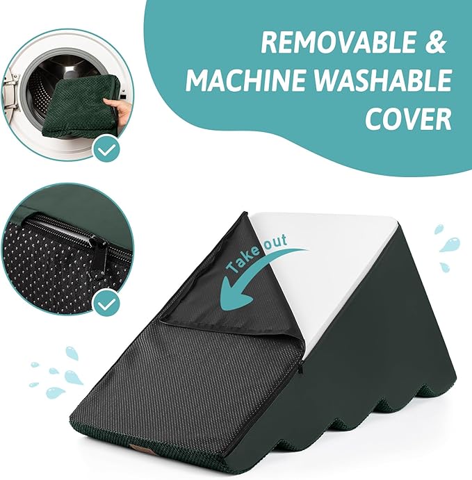 COZY KISS Wide Dog Stairs for Small Dog 22.6" H, Curved Pet Step for Puppy, Older Cat, Curved Ramp for High Bed or Car, Ladder with High Density Foam, Durable, 5 Step, 17.7x33x22.6 inch, Dark Green