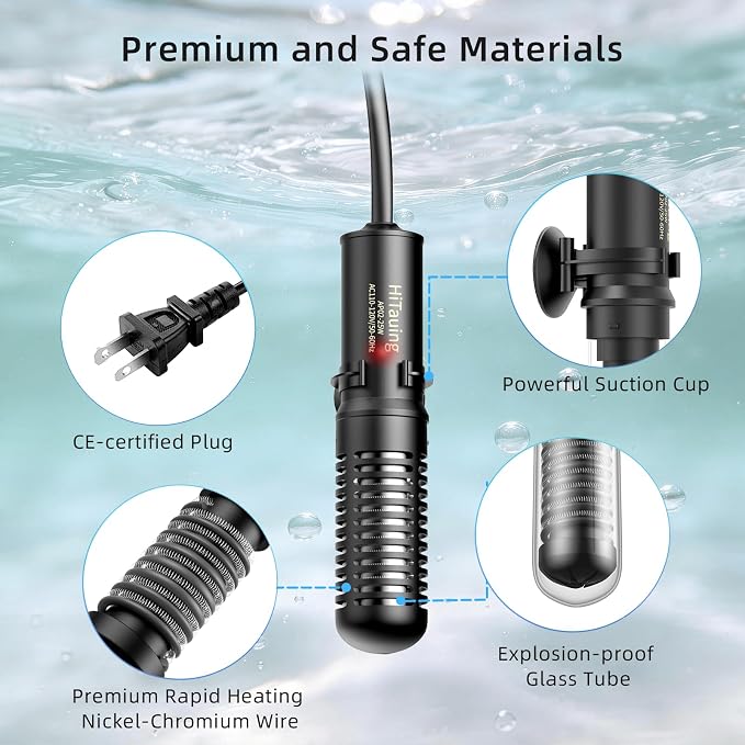 HiTauing Small Aquarium Heater 25W, Constant Temperature 78℉ Fish Tank Heater with Digital Thermometer, Submersible Betta/Turtle Tank Heater for Freshwater and Saltwater Tanks