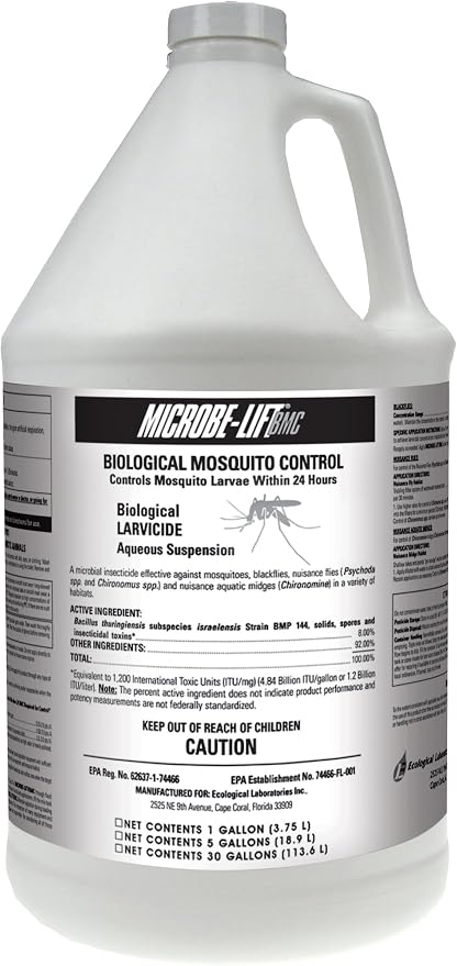 MICROBE-LIFT BMC Biological Mosquito Control, Liquid Treatment for Medium-Sized Decorative Water Gardens Up to 2,000 Gallons, Fountains and Ponds, 1 Gallon