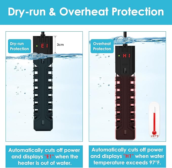 200W Aquarium Heater, Adjustable Fish Tank Heater, with Digital Display, Overheat Protection & Dry Run Protection, for 20-40 Gallon Water