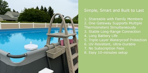 Pool Thermometer Floating Easy Read with Phone App – App Alerts, Accurate Long-Range 1K ft WiFi Wireless Digital Swimming Pool Water Thermometer for Indoor Outdoor Pools, Aquarium and Fridge