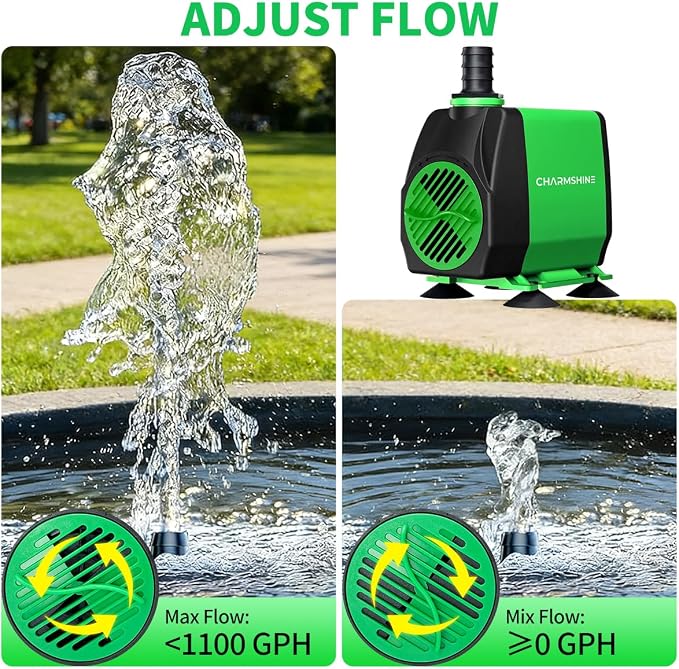 Pond Pump Water Fountain Pumps Submersible Outdoor 50W 1060GPH with 5 Nozzles & Filter Screen, Reinforced Motor, 8.2ft Power Cord, 3-Prong Plug Water Pump for Hydroponics,Pond,Fish Tank