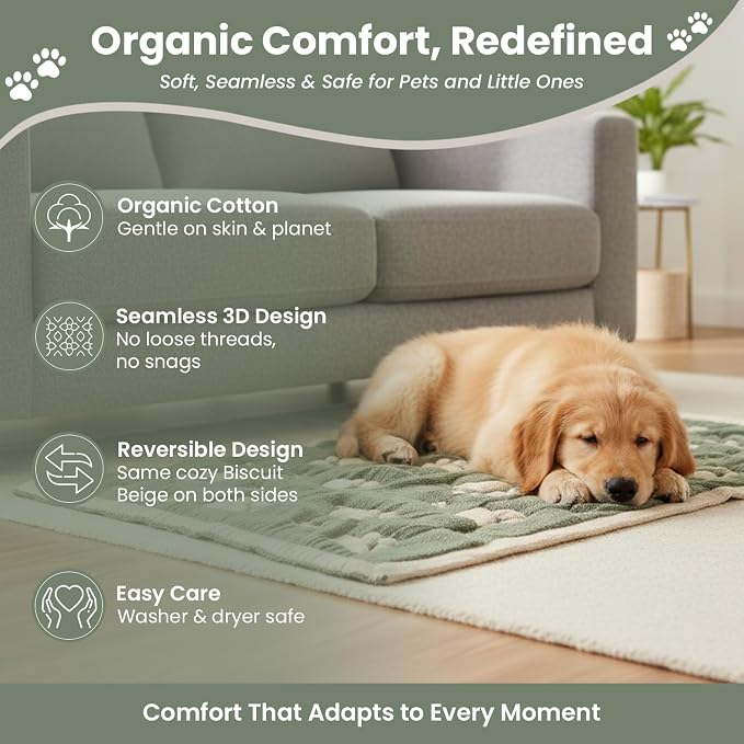 PetMat, Biscuit Beige, 28x40 in | Organic Cotton Crate Pad, Small Dogs, Cats & Nursery, Seamless & Reversible, Washable, 3D Knit Comfort