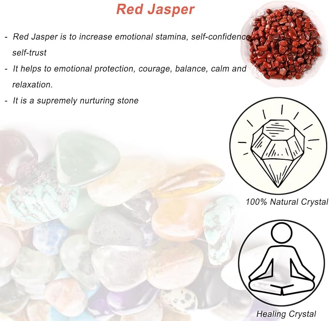 Erliway 100g Natural Red Jasper Crystal Chips 7-9mm Tumbled Stones | Small Crushed Crystal Stone, Polished Crystals Chips for Fish Tank, Healing Tumbled Rocks for Reiki Jewelry Making Home Décor