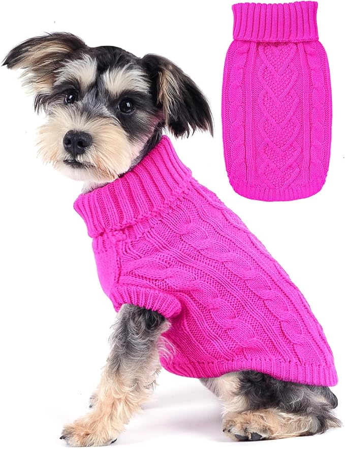 Dog Sweaters for Small Dogs Winter Dog Clothes Girl Knitted Small Dog Sweater Soft Warm Dachshund Clothes Cute Puppy Clothes Turtleneck Doggy Pet Cat Outfit (Rose, M)