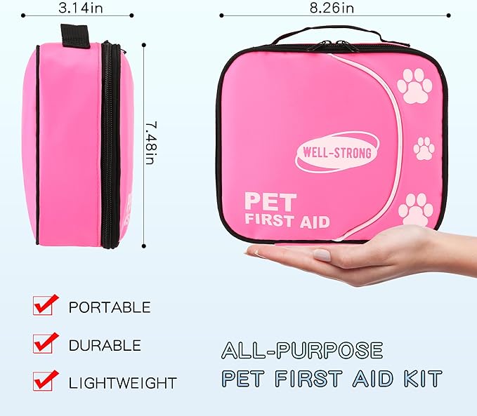 Pet First Aid Kit - Vet-Approved Survival Essentials for Dogs & Cats | Immediate Care Emergency Supplies with Trauma Pad, Tweezers & Bandages | Compact Travel Kit for Home, Camping, Car