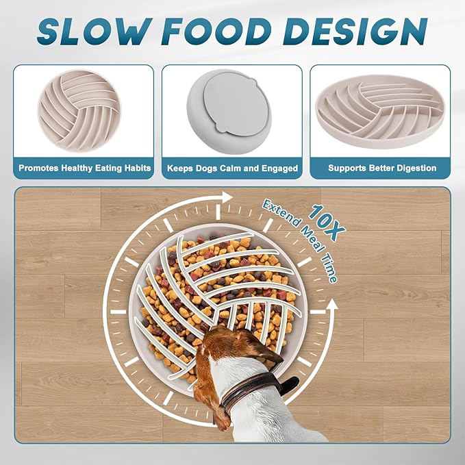 Silicone Slow Feeder Bowls for Dogs and Cats - Wet Food, Suction Cups, Interactive, Reduces Boredom, Anxiety, Anti-Choking, Non-Slip Design (Gray & Beige)