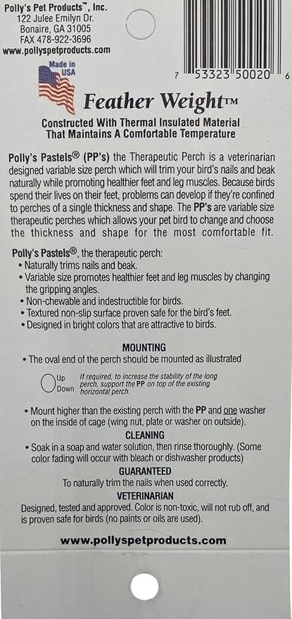 Polly's Pastels Nail Trimming & Beak Conditioning Safety Perch for Cockatiels, Cockatoos, Macaws, Parakeets, Budgies, Parrots and All Other Birds (Blue, Small-1" Dia. x 6" Long)