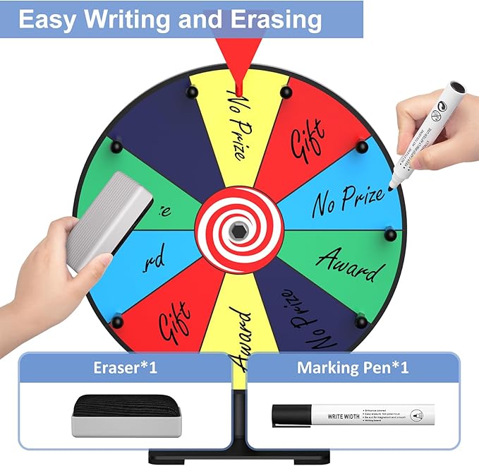 Facilife Spinning Wheel - 12 Inch Color Prize Wheel with Stand, Table Spinner for Trade Shows, Carnivals & Home Games