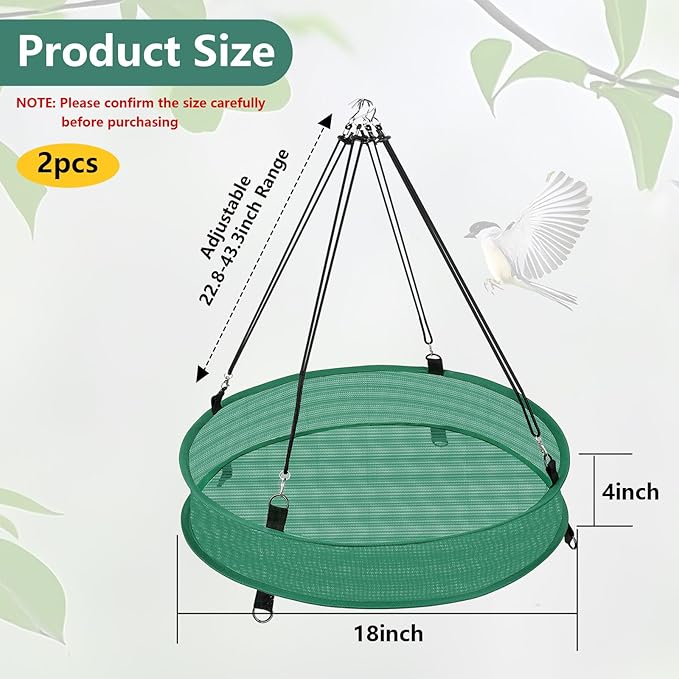 Lettry 2Pcs Bird Seed Catcher Tray with 8pcs Plastic Stakes for Hanging Bird Feeder Platform, Birdseed Hoop for Outdoor Garden Hanging Tray (Green, 18inch)