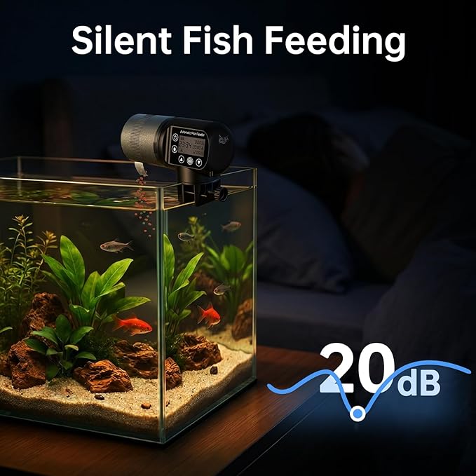 AQQA Automatic Fish Feeder 200ML, Programmable LCD Timer Auto Aquarium Feeder, Moisture-Proof Silent Fish Food Dispenser, Vacation Auto Feeder for Small Tank Betta Fish Turtle