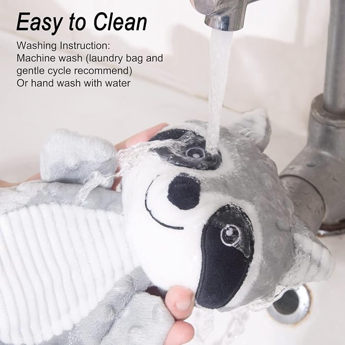 No Stuffing Squeaky Dog Toys Plush Chew Toy for Small Medium Puppy Large Breed, Stuffless Cute Animal Plush Toy for Indoor Play, Tough Durable Teething Interactive Gift, Raccoon,Gray