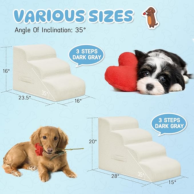 Mesa Lemon Dog Steps for Small Dogs, 3-Step Pet Ramp Stairs for High Beds and Sofa, Non-Slip Pet Stairs for Small Dogs and Cats, Removable and Easy to Clean Cover, Coffee