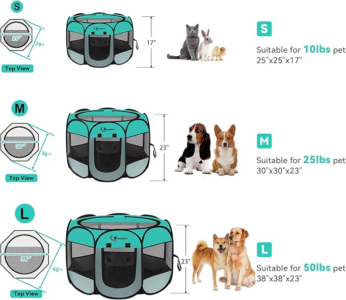 Pink Puppy Playpen for Middle Dog Cat, Dogs Tent Crate Cage Indoor/Outdoor, Portable Pop Up Dog Kennel with Carrying Bag for Rabbits, Removable Top (Green, Small)