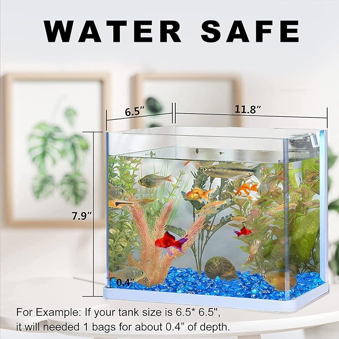Keedolla Fish Tank Rocks Beads Aquarium 0.93LB, Clear Glass Pebbles Stones Gravel for Vases Fillers, Garden, Aquarium, Betta Fish Turtle Tank, Succulent Plants Decor - Sea Blue