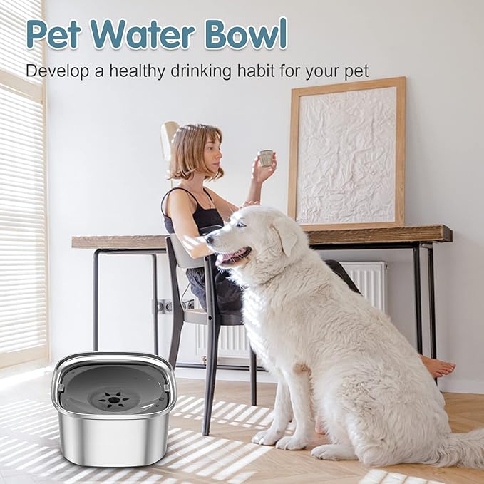 UPSKY 3L Dog Water Bowl 101oz Stainless Steel No Spill Large Capacity Dog Food Water Bowl Slow Water Feeder, Spill Proof Pet Water Dispenser Vehicle Carried Travel Water Bowl