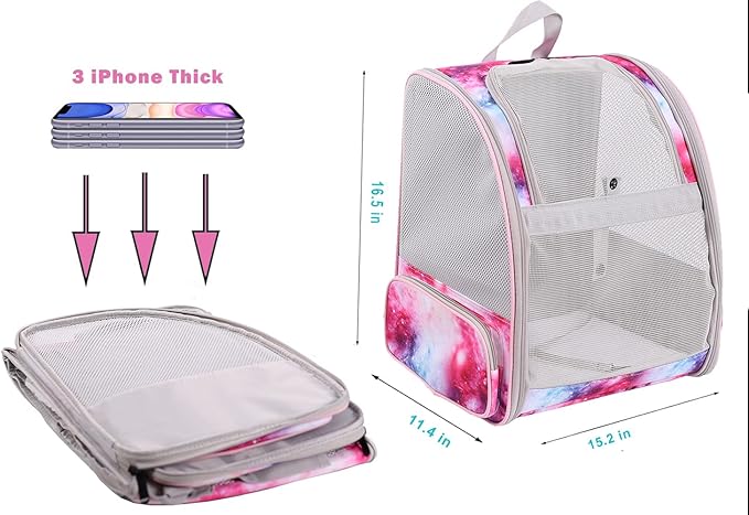 Galaxy Pink Pet Carrier Backpack for Cats and Small Dogs, Backpack for Kitten Bunny Airline Approved Travel Hiking Camping Cat Vet Book Bag (Ventilation)