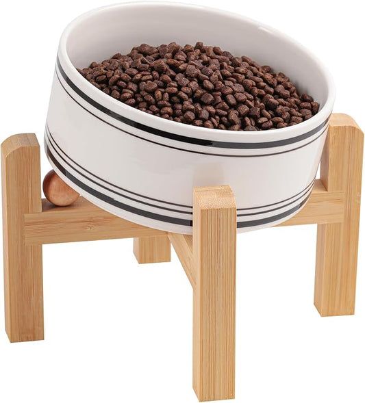 Elevated/Raised 15°Tilted Anti Slip Ceramic Dog Bowl for Small/Medium Breeds,Slanted Bulldog Big Face Pet Food Water Feeding Dish with Stand for Cats and Dogs (3.6 Cups/28 OZ) Black Striation