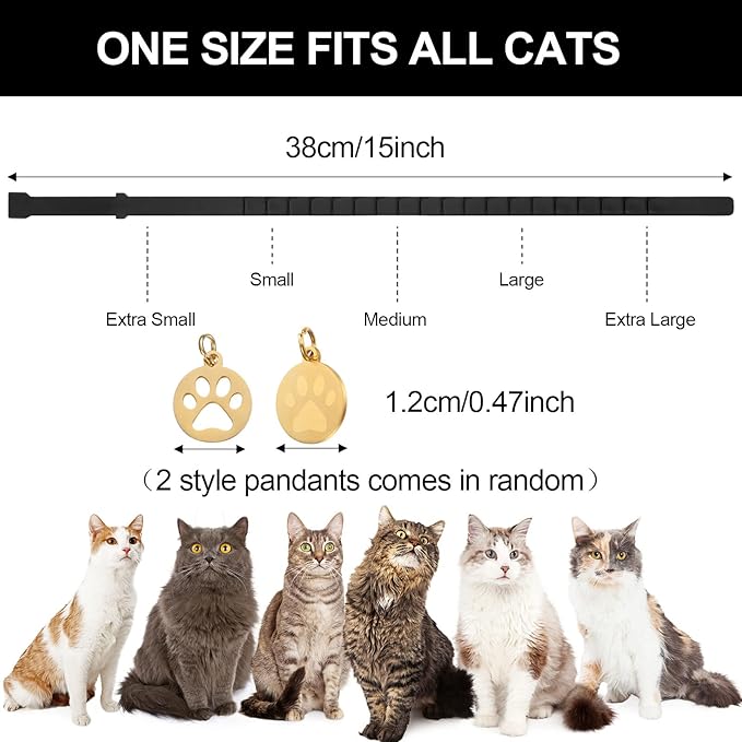 Weewooday 4 Pcs Cat Calming Collar Adjustable Pheromones Scent Relaxing Cat Collar with 2 Pendant for Puppies Reduce Stress Aggression Anxious, up to 15 Inches(Black)
