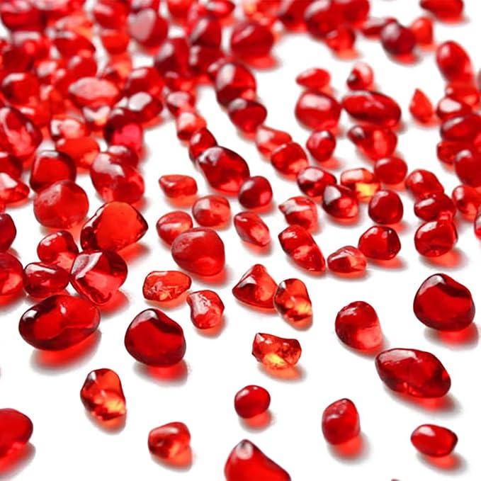 WAYBER 1 Pound Tumbled Sea Glass Pebbles Decorative Glass Stones, Red | Vivid Long-Lasting Hues, Lustrous Polished Finish, Non-Toxic Material, Ideal for DIY Crafts & Home Decorations