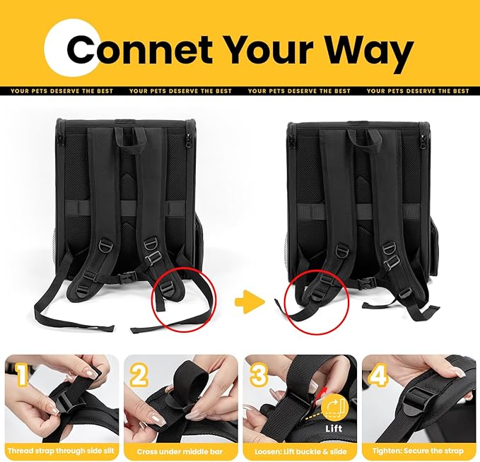 Conlun Cat Backpack Carrier for Small Dogs and Cats Fit Up to 15 Lbs,Small Dog Backpack, Foldable with 3-Side Mesh Windows, Pet Carrier for Travel & Hiking Friendly，Black
