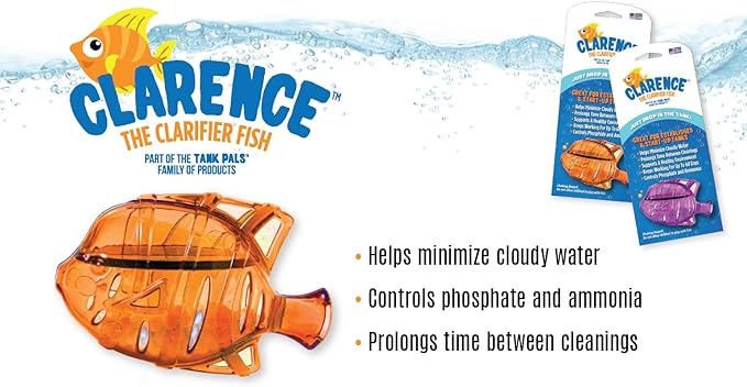 Clarence the Clarifier Fish - 1 pk, Orange - Aquarium Treatment, Clear Cloudy Fresh-Saltwater, Fish-Plant Safe, 10gal Tank Maintenance Each