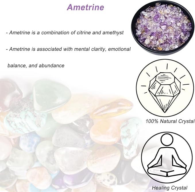 Erliway 100g Natural Ametrine Crystal Chips 7-9mm Tumbled Stones | Small Crushed Crystal Stone, Polished Crystals Chips for Fish Tank, Healing Tumbled Rocks for Reiki Jewelry Making Home Décor