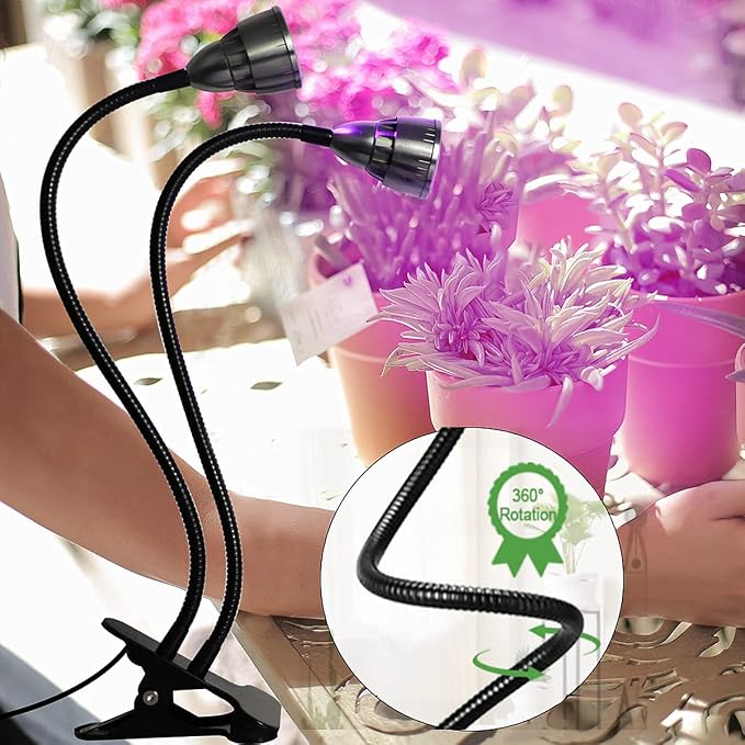 Grow Light for Indoor Plants Growing, Juhefa Gooseneck Clip-on Plant Lamp for Seedlings Succulents Seed Starting,3 Modes & 10-Level Brightness with Timer 3 9 12 Hrs